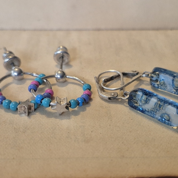 Colorful Beaded and Blue Glass Earrings Set - Picture 2 of 5